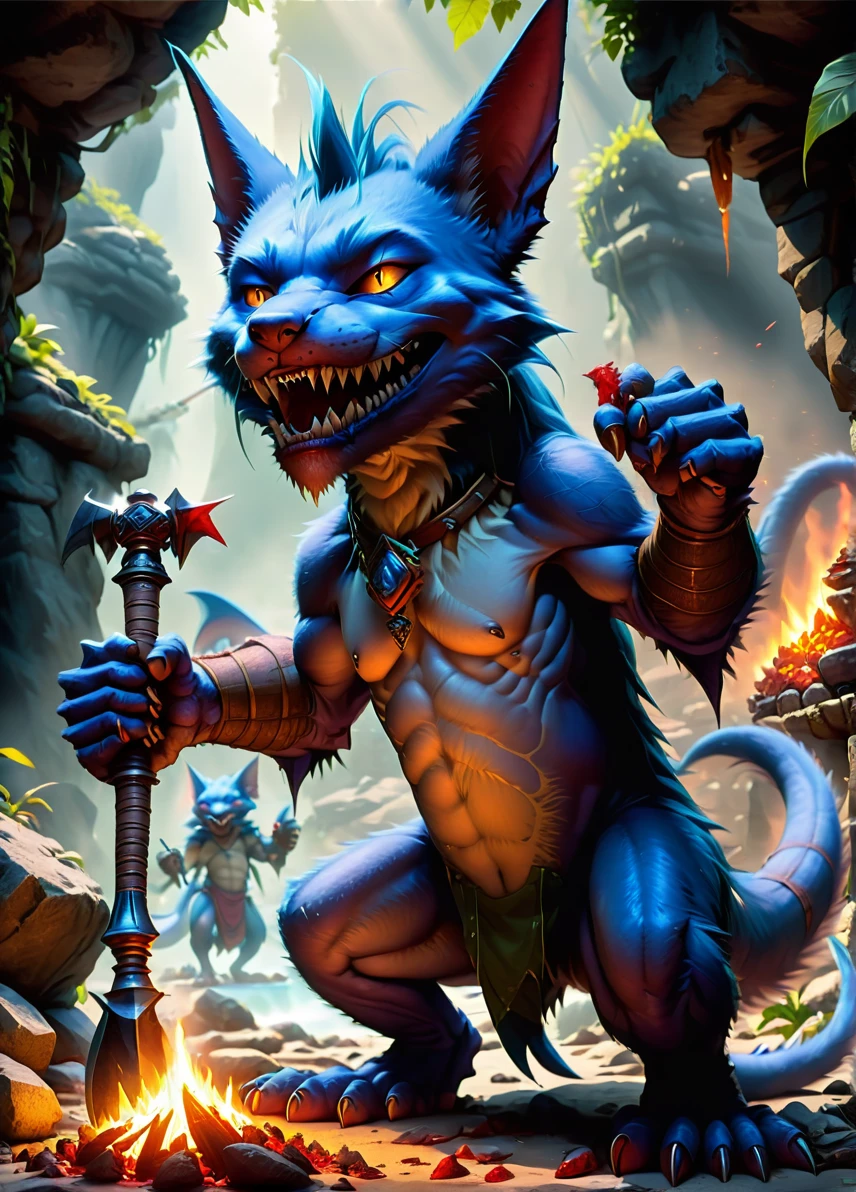 kobolds savages, (kobolds camp: 1.6), (angry kobolds with sharp teeth: 1.1), (angry look: 1.5), (wild and dirty: 1.8), dirty cave full of gore and bones, ((looking at viewer:1.2), (from side:0.8)), dirty, volumetric lighting dynamic lighting, real shadows, vibrant contrasting colors, style of Stephen Hickman and Stan Manoukian, ultra realistic, masterpiece, high quality, highres, sharp focus, intricate, sharp details, highly detailed, rich color, 8K,