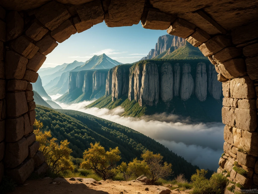inspiré de Tolkien,À la manière de John Howe,detailed fantasy landscape,enchanted forests,majestic mountains,epic battles,dangerous dungeons,magical creatures,highly detailed armor,best quality,4k,8k,highres,masterpiece:1.2,ultra-detailed,realistic,photorealistic,photo-realistic:1.37,HDR,UHD,studio lighting,ultra-fine painting,sharp focus,physically-based rendering,extreme detail description,professional,vivid colors,bokeh,fantasy art