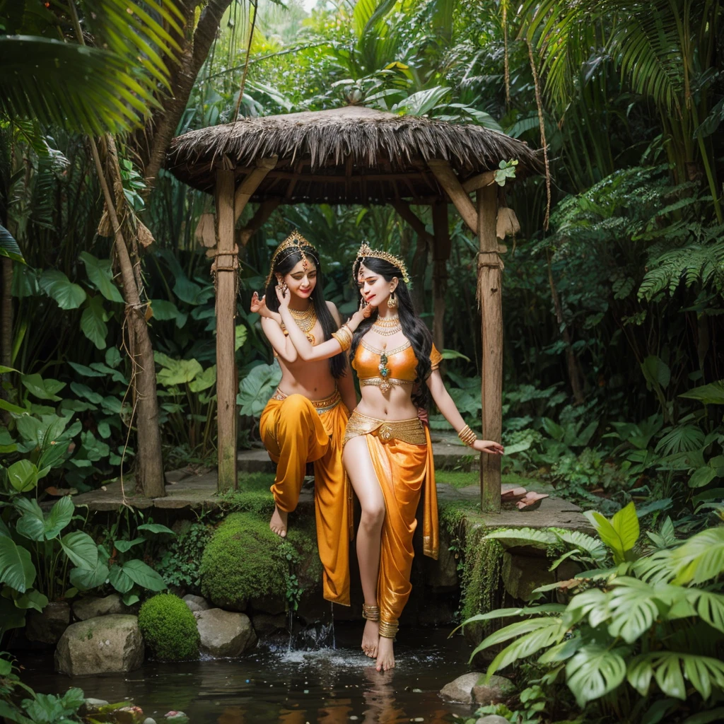 Krishna and Radha love in 3D in a beautiful jungle