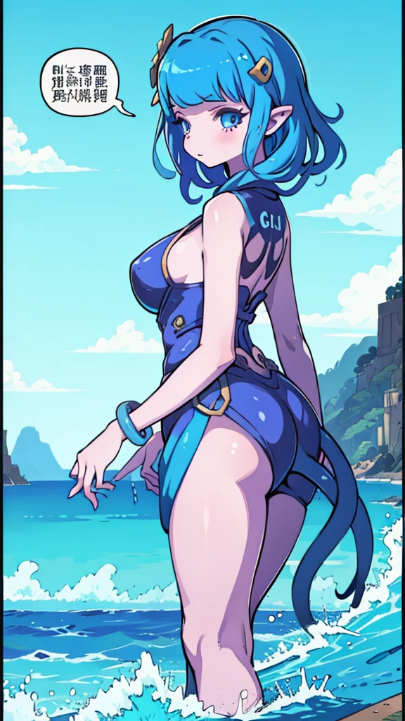 Beach Background，Huge girl，Octopus Girl，Blue Hair，Octopus hair，Tentacle hair，Tentacle Arm，Tentacle hair，Suction Cup Hand，Suction Cup Hand，There are no palms，Brachiopod Arm，Octopus hands，Tentacle arm，Octopus Girl，Giant girl，Giant女孩，cute，Giant女孩，Blue Skin，Blue and white skin，Big breasts，Big Ass，Lower body soaked in the sea，几十米高的Huge girl，Octopus Girl，Giant女孩，Giant，Giant，Giant，Giant，Giant，Seaside background，Town Background，High-rise buildings，Street background，Close-up above the waist