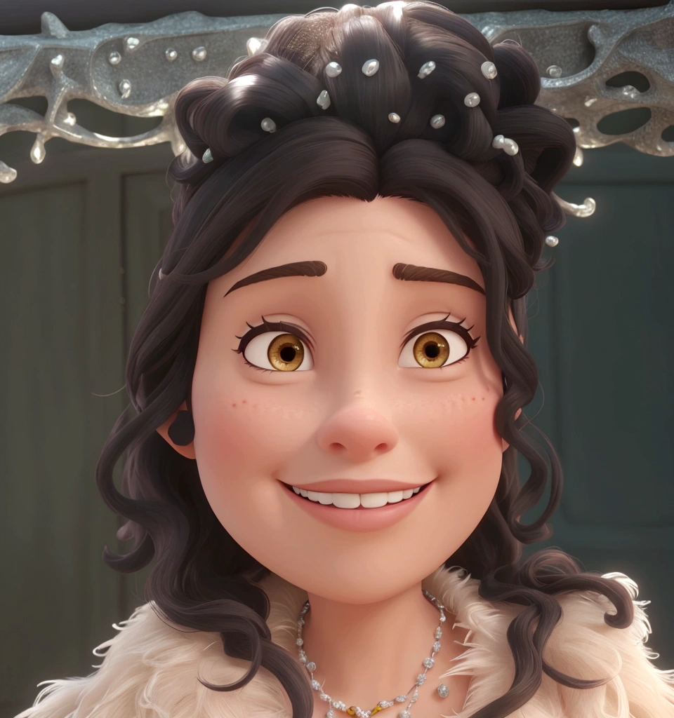 woman medium dark hair disney pixar style high quality