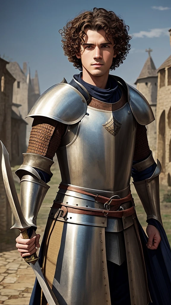 Medieval knight with short curly hair