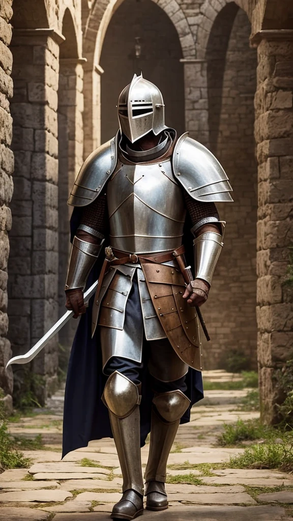 Medieval knight with short curly hair