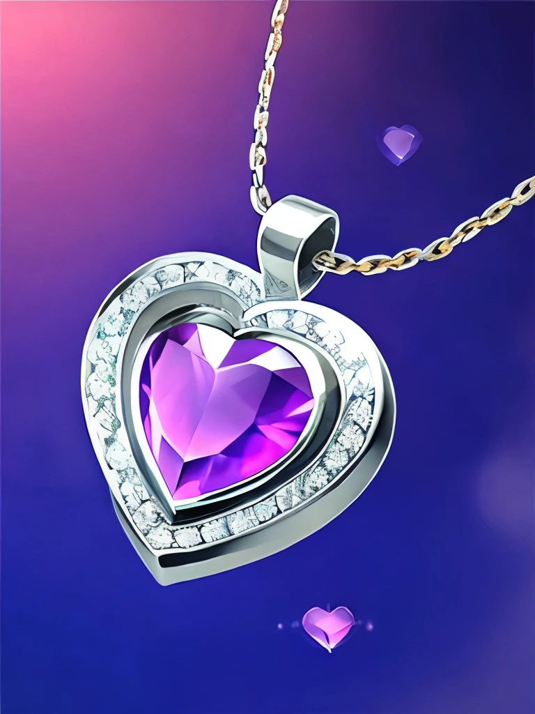 A silver chain,Heart Shaped Gemstone,Emotional connection,The background is warm