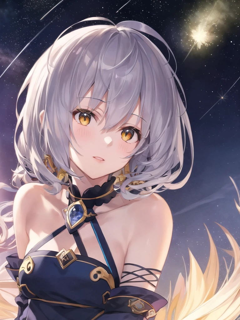 Stardust、(((masterpiece))), (((Highest quality))), ((Super detailed)), (Highly detailed CG illustrations), ((Very delicate and beautiful)),(Cute and delicate face),Cinematic Light,,Small breasts,short hair,(Character Focus),sf, (One girl:2.0)、Brown Hair、Brown eyes、16:Drawing to match widescreen image size 9、(masterpiece:1.2, Highest quality), (Realistic, photoRealistic:1.4), Beautiful illustrations, (Natural Side Lighting, Cinema Lighting), View your viewers, One girl, Idol Sculpture, high school girl, Perfect Face, Cute and symmetrical face, Shiny skin, thin, (short hair:1.2, Side Ponytail:1.2, Blonde), Long eyelashes, Beautiful Hair, Beautiful Face, Beautiful attention to detail, Beautiful clavicle, Beautiful body, Beautiful fingers),Beautiful starry sky、Ocean、shooting star、たくさんのshooting star、