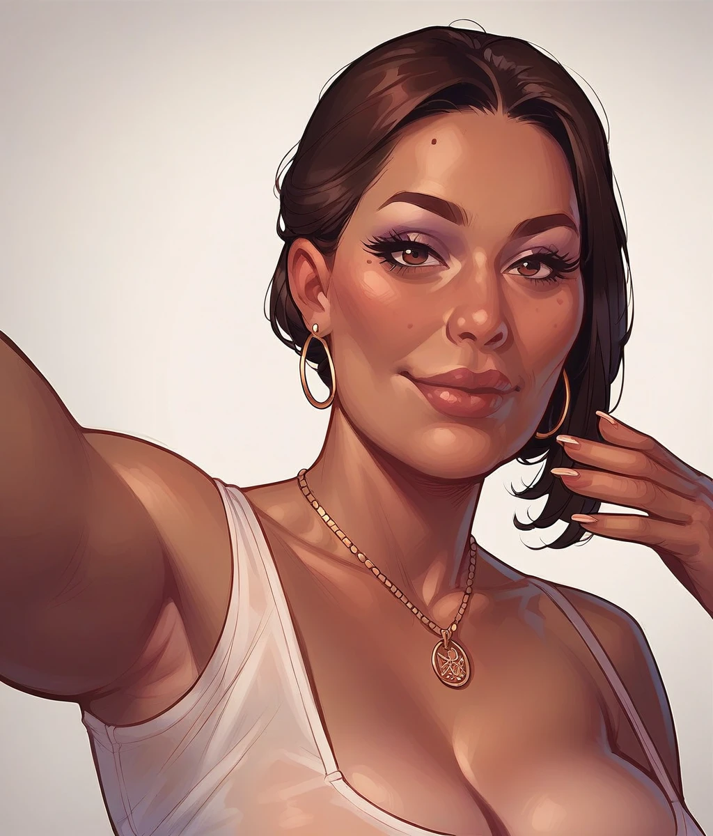 uploaded e621, score_9, score_8_up, score_7_up, score_6_up, score_5_up, score_4_up, rating_safe, smooth, source_furry, {realistic}, mature milf, seductive look, DARK SKIN taking nude selfie