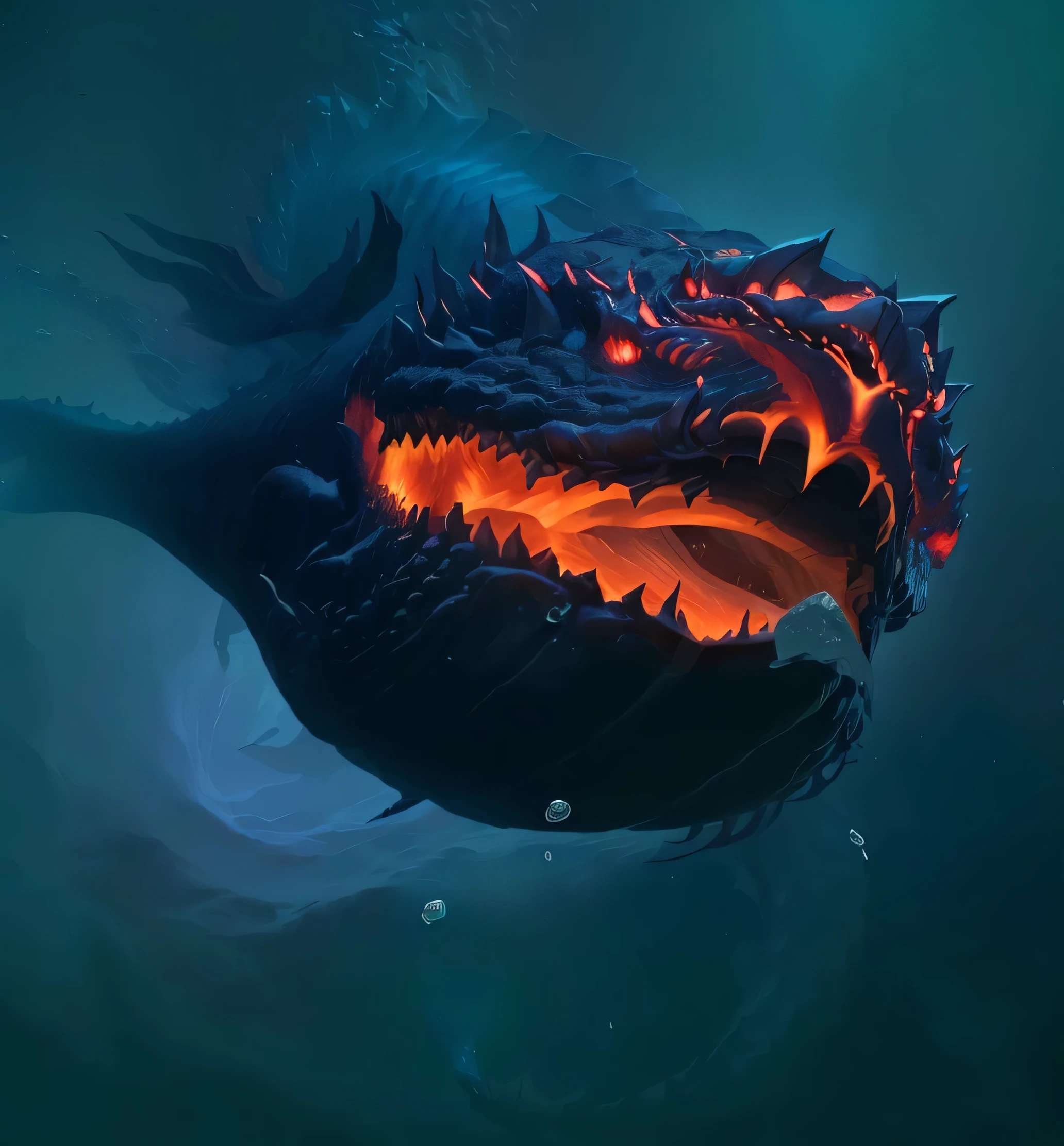 lava,Big Whale Monster,Pure positive,direful,lava浆,Detailed hot belly, the hydra from path of exile, serpentine water monster, sea snake, Detailed mouth, dragon our species, Underwater sea monster, author:Adam Malchinsky, Underwater behemoths, Open your mouth wide, 由lava制成的龙, direful的海怪, ''Dragon breathing fire