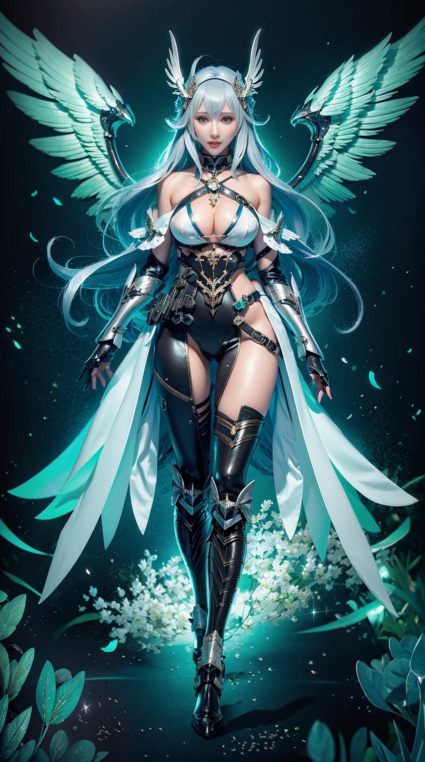 Super Detail, High Detail, high quality, best quality, High resolution,a robot valkyrie,Beautiful female robot,beautiful clear face(Rain waves_haneame:1.5)(Transparent face mask covering),Mechanical body(Smooth metal surface,armor,Mechanical seams of skin,beautiful body curves),Valkyrie Armor(Mechanical Technology,Highlight breast contour),beautiful body curves,Holding a silver sword in hand,handsome pose