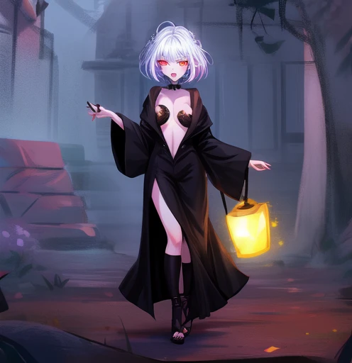 1girl, Goth girl, nude, black lips, glowing red eyes, full body