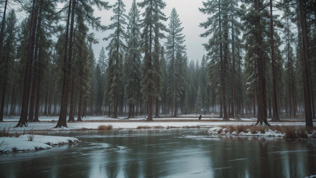Realistic, wide shot of a park in unnatural silence, detailed scenery, people and animals frozen, soft light, eerie atmosphere, muted colors. 
