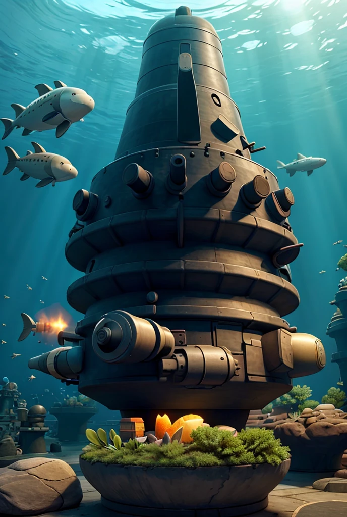 A submarine with a large pestle