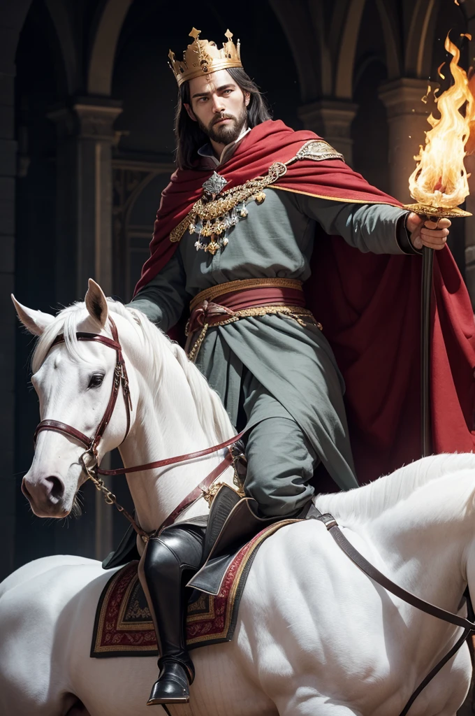 And his eyes were like a flame of fire; and over his head were many diadems; and had a name written, that no one knew but himself. And he was dressed in a robe dipped in blood; and the name by which it is called is the Word of God. And the armies in heaven followed him on white horses, and dresses of fine linen, herd and pure. And out of his mouth came a sharp sword, to smite the nations with it; and he will rule them with a rod of iron; and he himself is the one who treads the winepress of the wrath and wrath of Almighty God. And on his cloak and on his thigh he has this name written: king of kings, and Lord of lords.