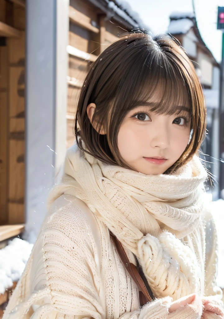 Holding a Shiba Inu、Hair blowing in the wind、Medium Short Hair、Fluffy scarf、Expressing the whiteness of one's breath、Photo from the waist up、Night city illumination shot、Cowgirl Shot、Fur coat、豪華なグレーのミンクのFur coat、Wear fine leather boots、Luxury Bags、Inner turtleneck、Silver necklace and small silver earrings Millionaire style:1.4))、Full body photo、smile、 Caustics、Highly detailed photos、Very beautiful woman 、Ample breasts、No makeup、(8K、RAW Photos、Highest quality、masterpiece:1.2)、(Realistic、Realistic)、1 Girl、((Medium Short Hair、Midwinter、Cold region Snow falling、The wind is blowing、Fluttering Hair、Blur the background、Colorful illuminations、Looking into the camera:1.4))、