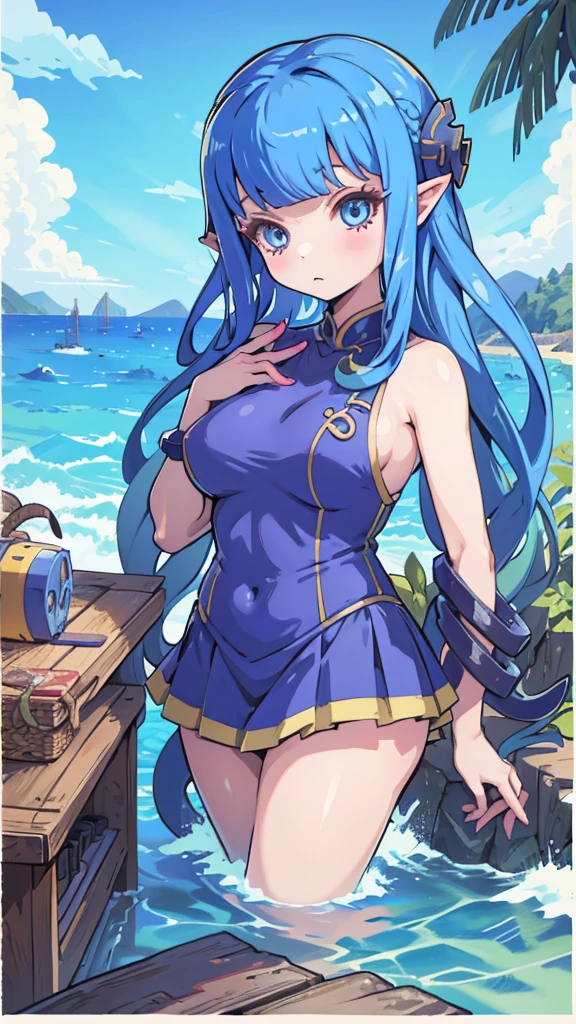 Beach Background，Huge girl，Octopus Girl，Blue Hair，Octopus hair，Tentacle hair，Tentacle Arm，Tentacle hair，Tentacle hair，Suction Cup Hand，Suction Cup Hand，There are no palms，Brachiopod Arm，Octopus hands，Tentacle arm，Octopus Girl，Giant girl，Giant女孩，cute，Giant女孩，Blue Skin，Blue and white skin，Big breasts，Big Ass，Lower body soaked in the sea，几十米高的Huge girl，Octopus Girl，Giant女孩，Giant，Giant，Seaside background，Town Background，High-rise buildings，Street background，Close-up above the waist，Skirt，触手Skirt，章鱼Skirt