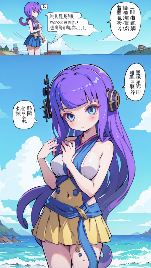 Beach Background，Huge girl，Octopus Girl，Blue Hair，Octopus hair，Tentacle hair，Tentacle Arm，Tentacle hair，Tentacle hair，Suction Cup Hand，Suction Cup Hand，There are no palms，Brachiopod Arm，Octopus hands，Tentacle arm，Octopus Girl，Giant girl，Giant女孩，cute，Giant女孩，Blue Skin，Blue and white skin，Big breasts，Big Ass，Lower body soaked in the sea，几十米高的Huge girl，Octopus Girl，Giant女孩，Giant，Giant，Seaside background，Town Background，High-rise buildings，Street background，Close-up above the waist，Skirt，触手Skirt，章鱼Skirt