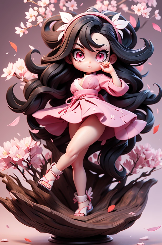 1 woman, full body, nezuko kamado oni mode, with bamboo in her mouth, demon hunter, Kimetsu no yaiba, beautiful, long hair, pink eyes, perfect, ultra hd, naked, showing her breasts, showing her pussy, nails like claws, perfect feet, demon hunter scenario, under a sakura tree, sakura leaves falling from the sky, angry face, beautiful feet, beautiful pussy, beautiful tits, legs open (showing the pussy in great detail)