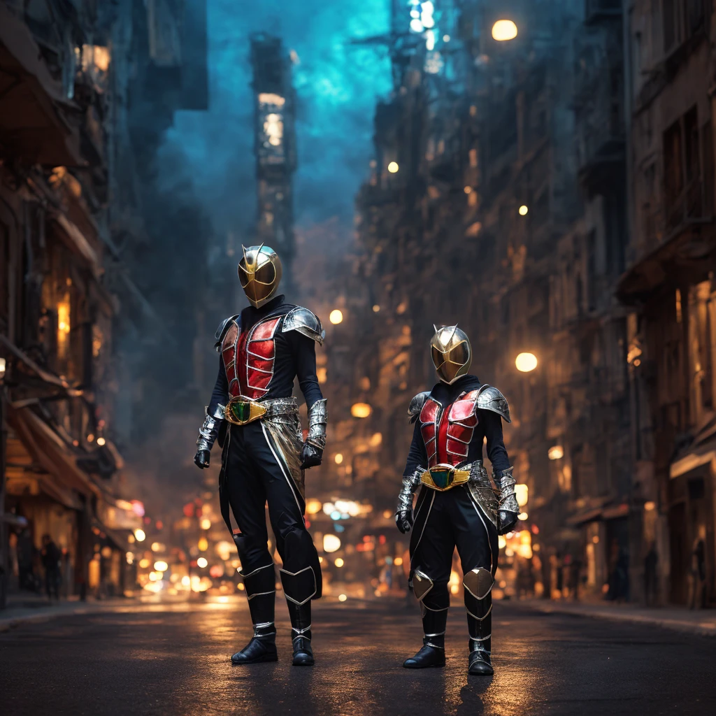kamen rider wizard。ファンタジー風の全身鎧を身にまとったwoman, Only the eyes were exposed、A fully enclosed helmet designed to resemble a crown, Composite Layered Chest Plate, Fully covered shoulder and hand guards, Lightweight waist armor, Close-fitting shin guards, The overall design is sturdy yet flexible, ((The armor emits a blue light., Accented with black and green accents)), Gives off a noble aura, She is floating above the city of the future, This character is、It embodies a hero wearing fantasy surreal style armor elaborately crafted in anime style.。, Exquisite and mature cartoon art style, (Bat Concept Armor, Realistic:1.4, Realistic textured materials:1.2, Professional photos, Cinematic), ((City night view, element, energy, elegant, goddess, woman:1.5)), metallic, High resolution, Highest quality, High resolution, 超detailed, Ultra-fine painting, Very delicate, Anatomically correct, Symmetrical face, 非常にdetailedな目と顔, High quality eyes, creativity, RAW Photos, 超High resolution, 32k, Natural light, Cinematic lighting, masterpiece-anatomy-perfect, masterpiece:1.5、Realistic, Highest quality, masterpiece, difficult_suit, A street with towering skyscrapers,Neon Light, Holographic Projection, スチームパンクのelement, Concept art by Syd Mead, cyber punk, Digital Painting, Futuristic cityscape, Vibrant, Neon color, Holographic Projection, Intricate details, High resolution, detailed、