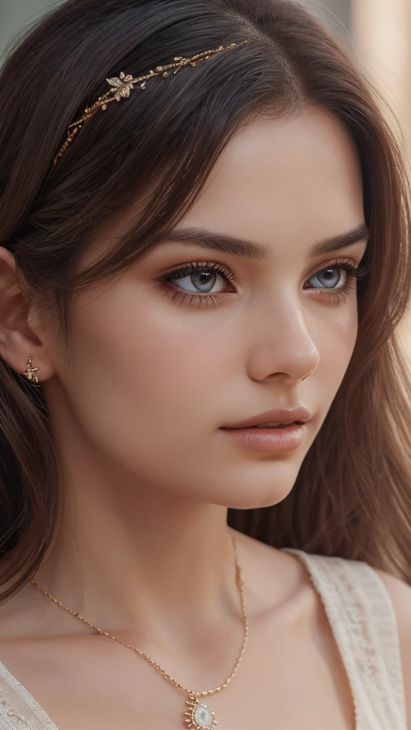 a beautiful girl, intricate detailed face, beautiful eyes, long eyelashes, delicate facial features, flawless skin, elegant hairstyle, serene expression, calm demeanor, detailed clothing, intricate jewelry, natural lighting, warm color palette, photorealistic, 8k, ultra-detailed, high resolution, masterpiece, digital art, concept art, realistic, portrait