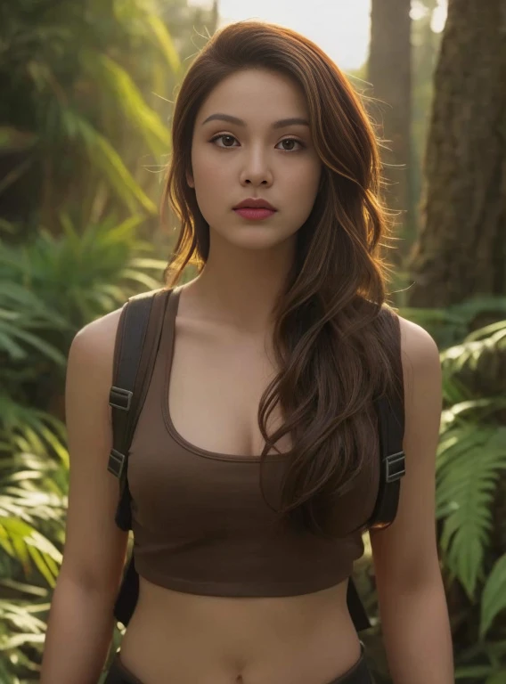Asian woman Araffe Portrait of a person with a round face, Warm light, morning sun, long hair,black eyes,abdominal muscles, The body is beautiful and strong., (digital painting, HDR, high contrast), best quality:1.2),,(8K,height,raw image,realistic,photo-realistic:1.3),(Fine texture,Fine fabric,Beautifully detailed face:1.25),professional lighting,Photon mapping,beautiful soft light,Radiation,Physical rendering,Ray tracing, Modeling style, Modeling style, (วอลล์เปเปอร์ CG unity 8K ที่มีรายละเอียดมาก), ผู้หญิงอาราฟ Shot with Canon EOS R5, Shot with Canon EOS R5, Shot with a Nikon z9 camera., shot with canon eoa 6 d mark ii, ถ่ายด้วย canon eos 5 d mark iv, 1 3 5 mm.