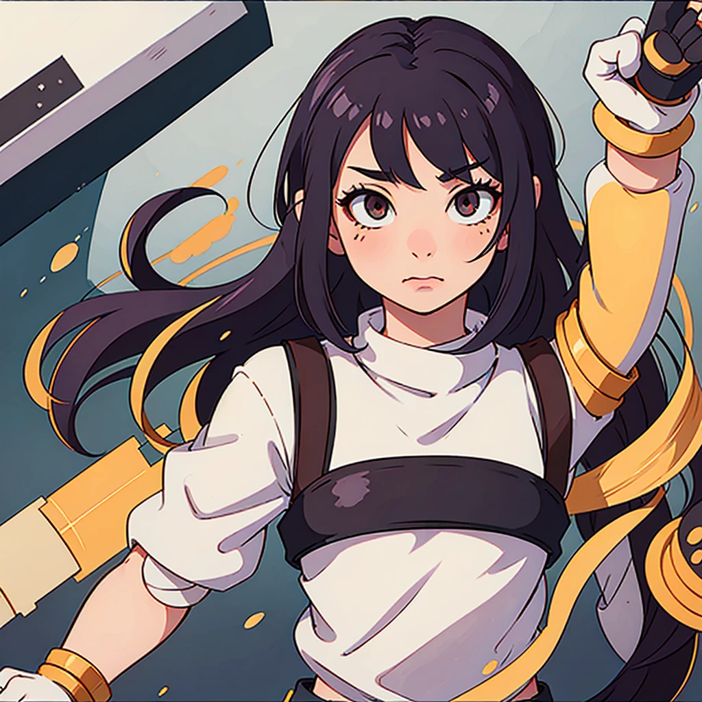(Boku no hero academia) girl, mechanical prosthetic arm, muicano hair style