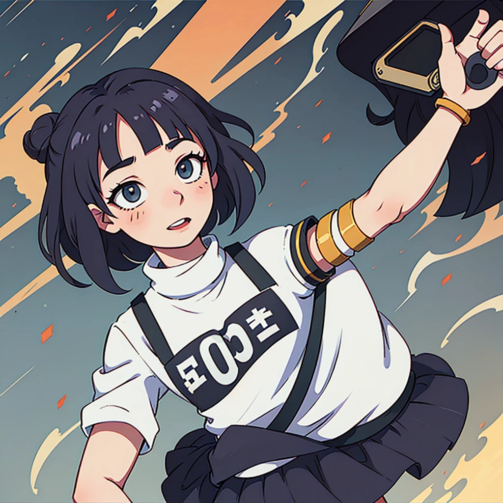 (Boku no hero academia) girl, mechanical prosthetic arm, muicano hair style