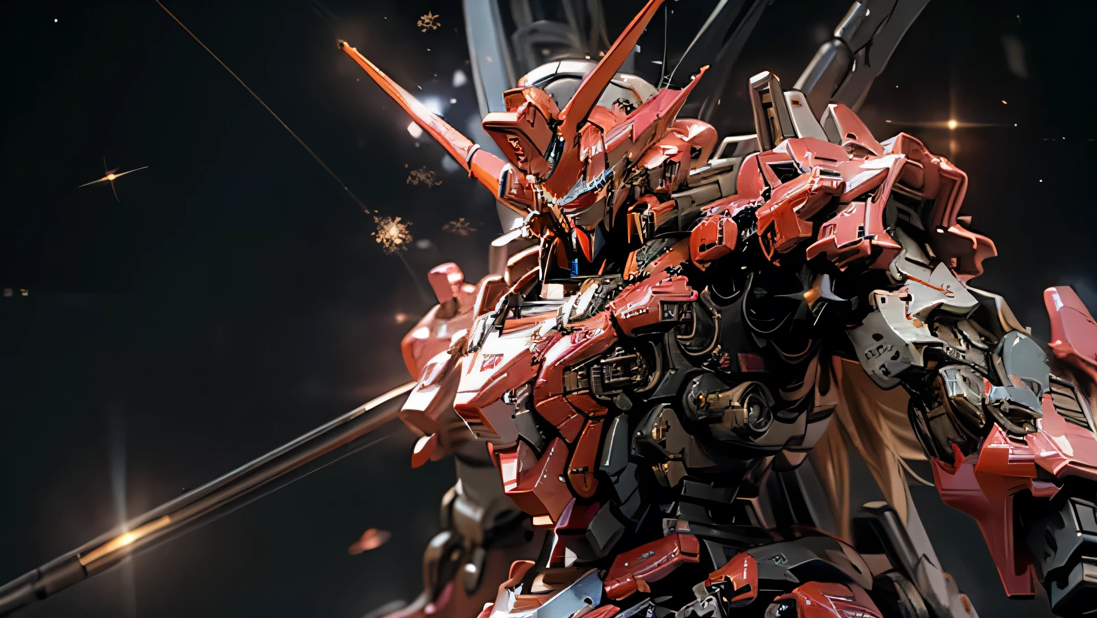 Char's Zaku II、Mobile Suit Gundam,Anime,8K resolution,Space,Stars,Beam saber,Menacing,Powerful,Dramatic,High-detail,
Sharp anime-style 8K resolution illustration of Char's Zaku II charging from behind in space. The Zaku II's monoeye glows red and it wields a beam saber. The Zaku II fills the frame and stars are visible in the background.