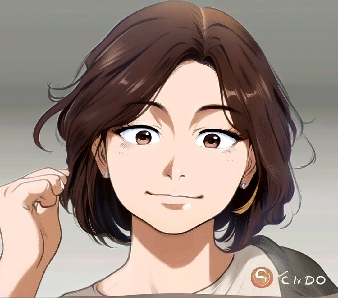 anime character with brown hair and brown eyes in a white shirt, haikyuu, anime style character, mother, made with anime painter studio, haikyuu anime art style, in anime style, anime style portrait, kawaii realistic portrait, painted in anime painter studio, haikyuu art style, anime character detailed art 👀 :8