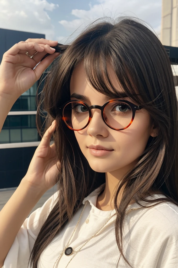 Girl with circular glasses, king