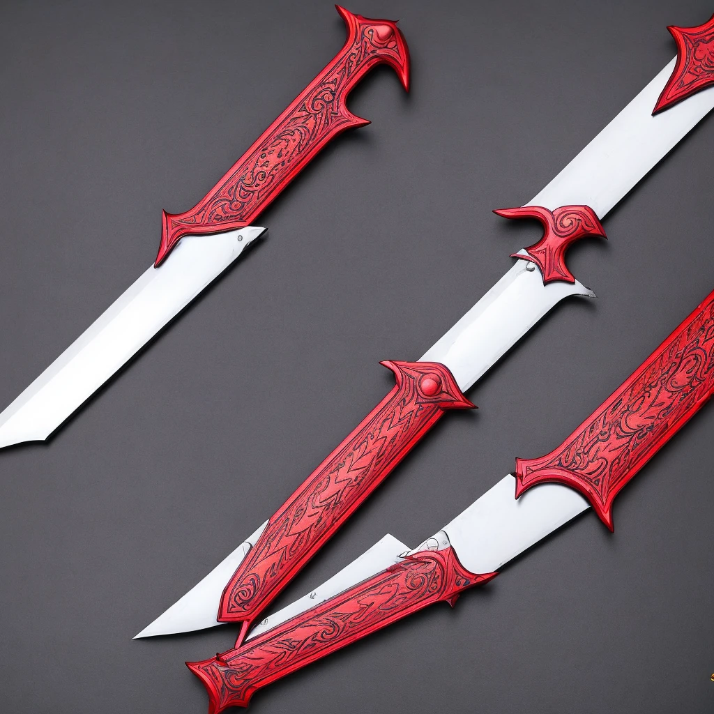 make a sword with red decorations and a futuristic feel.