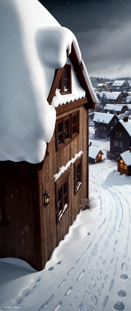 (good quality:1.2), (Ultradetailed:1.2), (ultradetailed face:1.2), (ultradetailed body:1.2) A harsh winter storm hits the small village, with snow and strong winds damaging the quaint cottages."