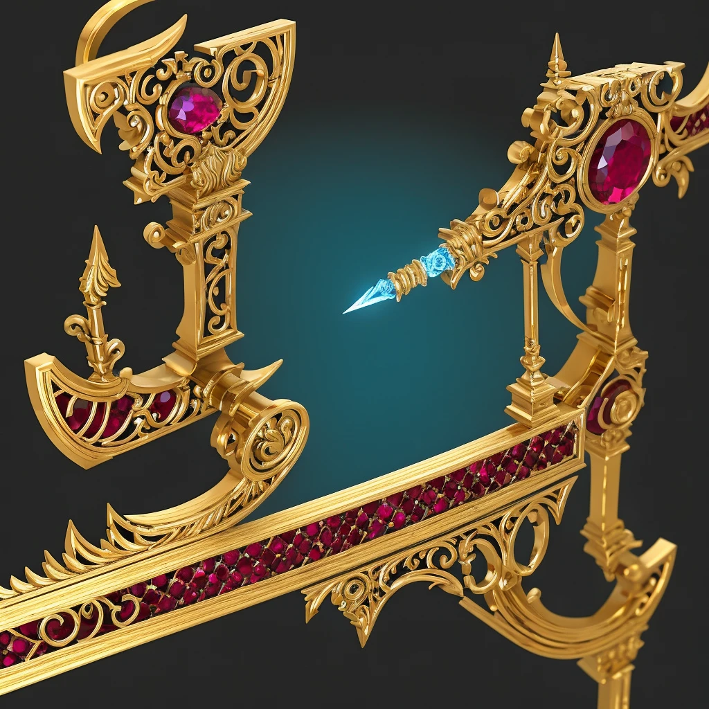 a highly ornate futuristic sword with a ruby pommel, intricate details, glowing energy, epic fantasy, cinematic lighting, dramatic pose, volumetric lighting, chiaroscuro, vibrant colors, hyper-detailed, 8k, photorealistic, masterpiece