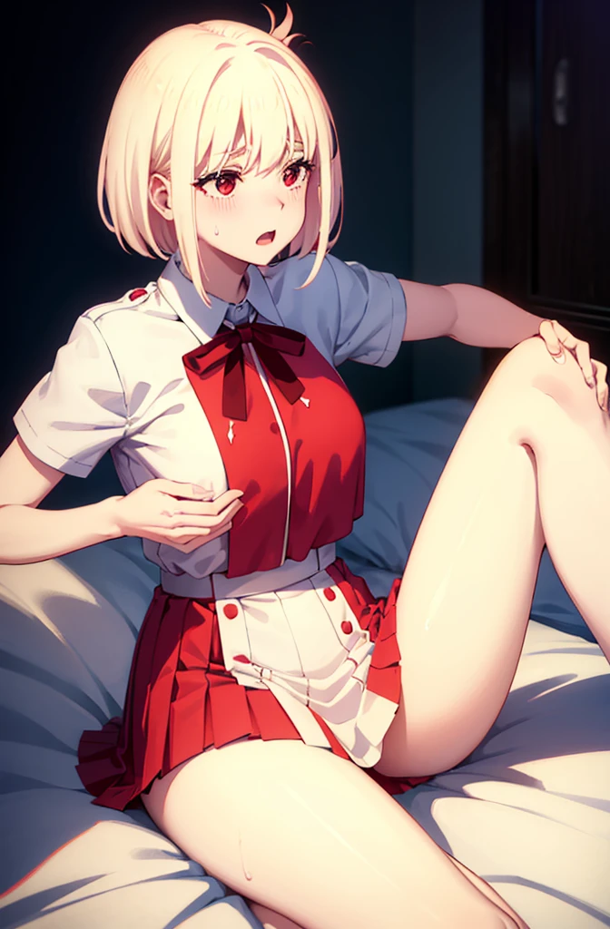 Ahegao、Random pose、Sweaty、Pale red eyes、Lean back、Lean back、Nurse's room, nurse's bed, convulsing, ahegao, cumming, leaning back, tearful, blushing, pale cream hair, Pale red eyes, short hair, about to cum, lying on one's back, trembling, submissive , Squirting, Collared shirt, , Pleated skirt, Light cream colored hair, Light red eyes, Short hair, Spread legs, legs up, Missionary position, Overhead view, Spread legs, Solo Sex, On the bed, Sexy facial expression, front view, embarrassed, night, 8K, top quality, masterpiece, high resolution, pale cream hair, Pale red eyes, short hair, blush, perfect hands, detailed hands, on bed, nsfm,