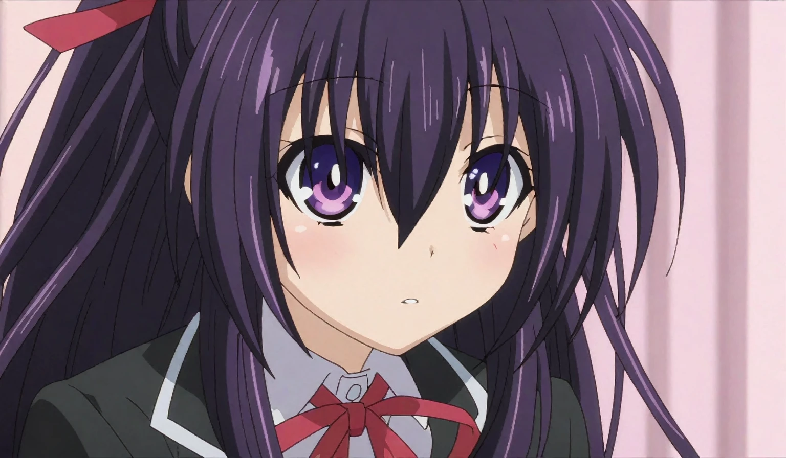 anime girl with long purple hair and a red bow, close up iwakura lain, anime moe artstyle, close up of iwakura lain, yuyushiki, close up of a young anime girl, reisen udongein inaba, iwakura lain, anime still image, misato katsuragi, anime still frame