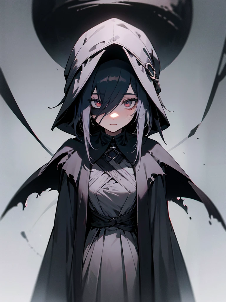 A female plague doctor. She would have totally black hair, her hair is short and messy. Her eyes would also be black and she would be very tall, having the appearance and stature of an adult. Her clothes would cover her entire body except for her face.
