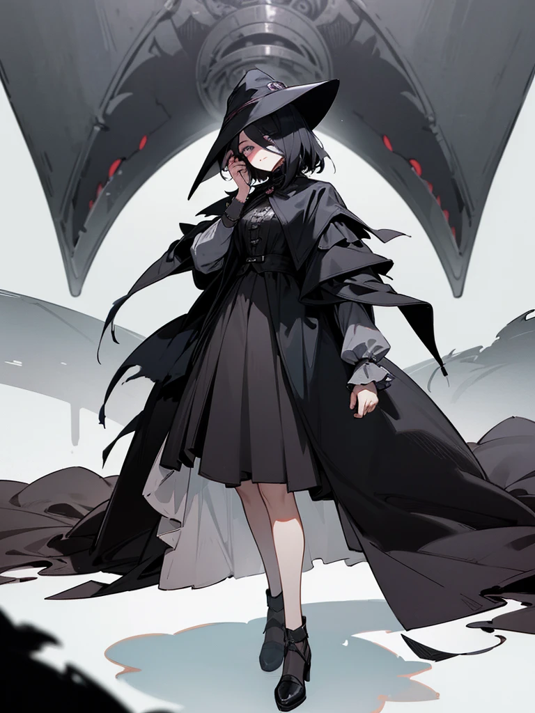 A female plague doctor. She would have totally black hair, her hair is short and messy. Her eyes would also be black and she would be very tall, having the appearance and stature of an adult. Her clothes would cover her entire body except for her face.