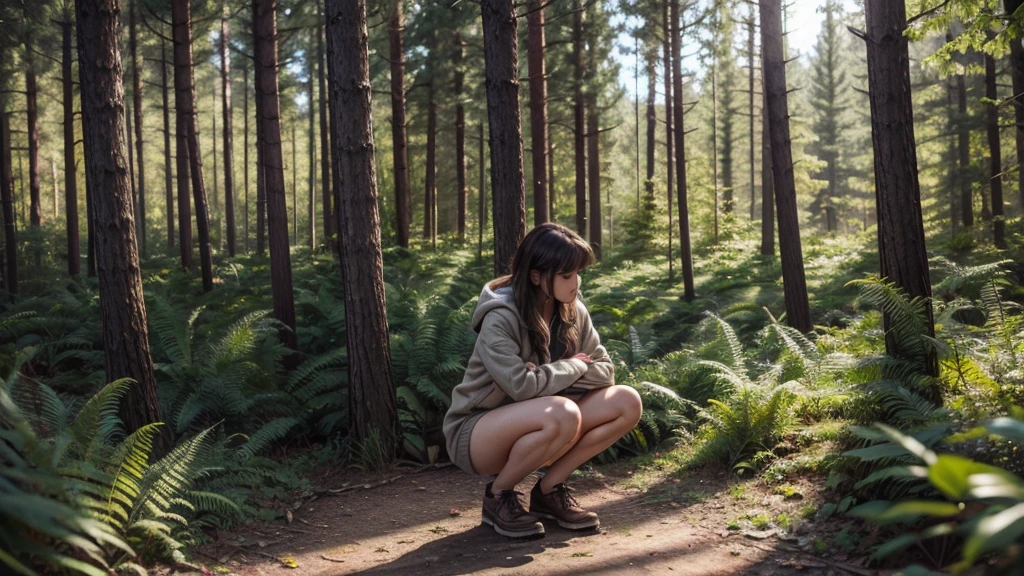 A woman pissing in the woods