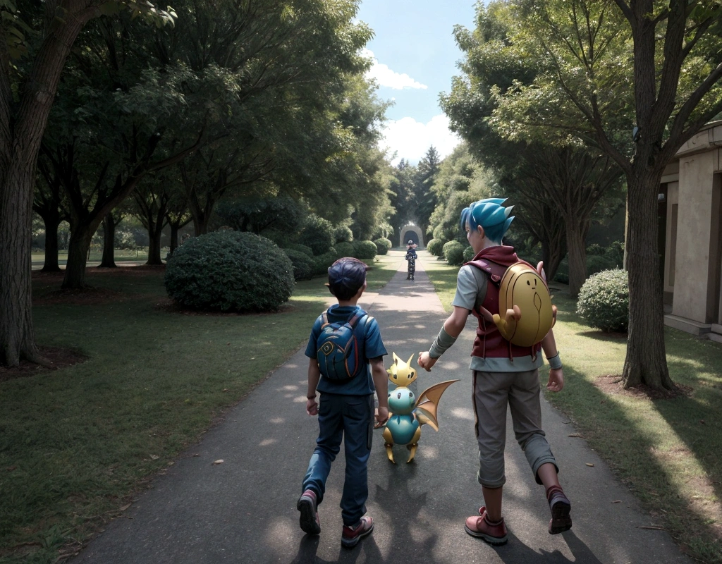 a boy and his dragonite pokemon (do pokemon go) who protects him, warding off all evil with his power and magnetism