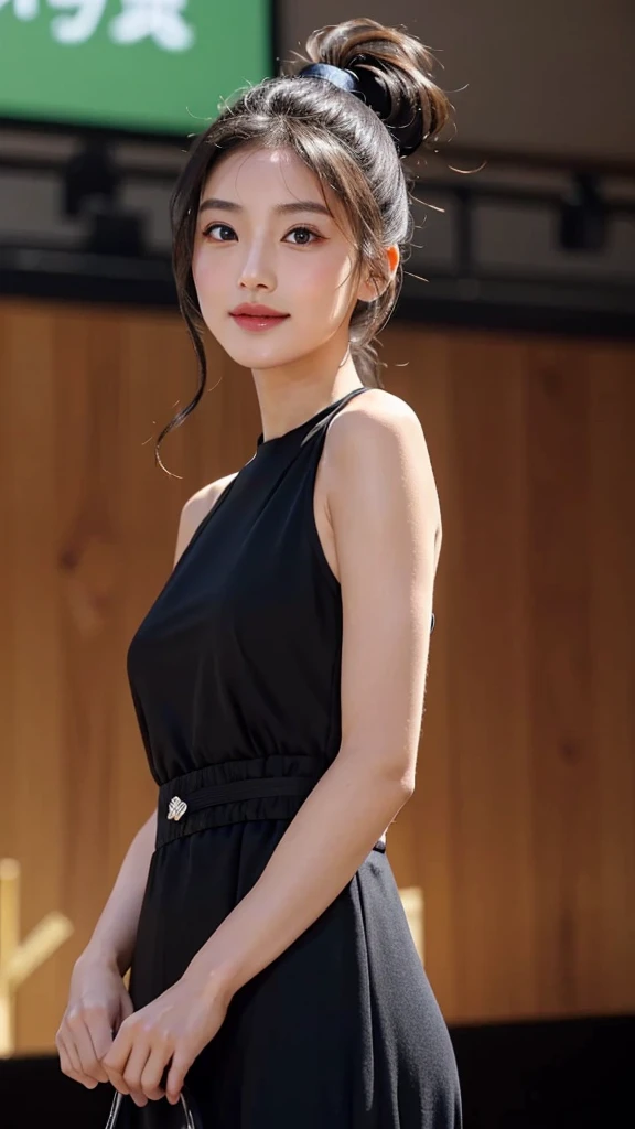 One Woman,Full body photo,Tabletop, Best image quality, high quality, The background is clear,Beautiful woman, Japanese, detailed, detailed eyes, detailed skin, Beautiful Skin, 超High resolution, (reality: 1.4),Very beautiful woman, A slightly younger face, Beautiful Skin, thin, (Ultra-photorealism), (High resolution), (8K), (非常にdetailed) (Beautiful and detailed eyes), (非常にdetailedな), (detailed face), Displaying the viewer, Fine details, detailed face, Staring straight ahead, Staring straight ahead, Photo Real, Bright lighting, Professional Lighting, Black Hair,ponytail,Baby Face,16 years old,髪型はponytail,ロングponytailの髪型,smile,Wearing a beautiful long dress、Posing on the runway at a fashion show、on stage、To the extent that it can be made public on seaArt、Maximize your sexy beauty、Create attractive images