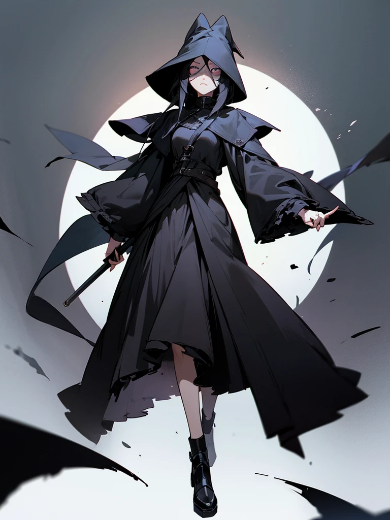A female plague doctor. She would have totally black hair, her hair is short and messy. Her eyes would also be black and she would be very tall, having the appearance and stature of an adult. Her clothes would cover her entire body except for her face.