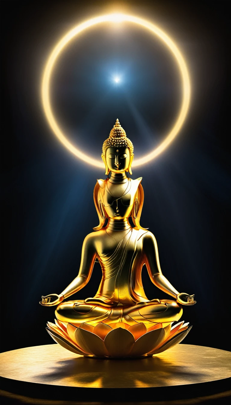 Fascinating silhouette of a mysterious figure, The statue is beautifully rendered in a serene lotus pose., Gives off a truly captivating golden aura, Illuminates the inner spiritual aura. Complex lighting effects create a hypnotic illusion, Against a pitch black background、Cast a heavenly halo around a person. The scene is presented in a breathtaking 360-degree view, Providing a comprehensive and immersive view.

Ultra-high resolutionで製作 (Ultra-high resolution) Optimized for Retina displays, This silhouette shows off anatomical accuracy and highly detailed features., ensuring