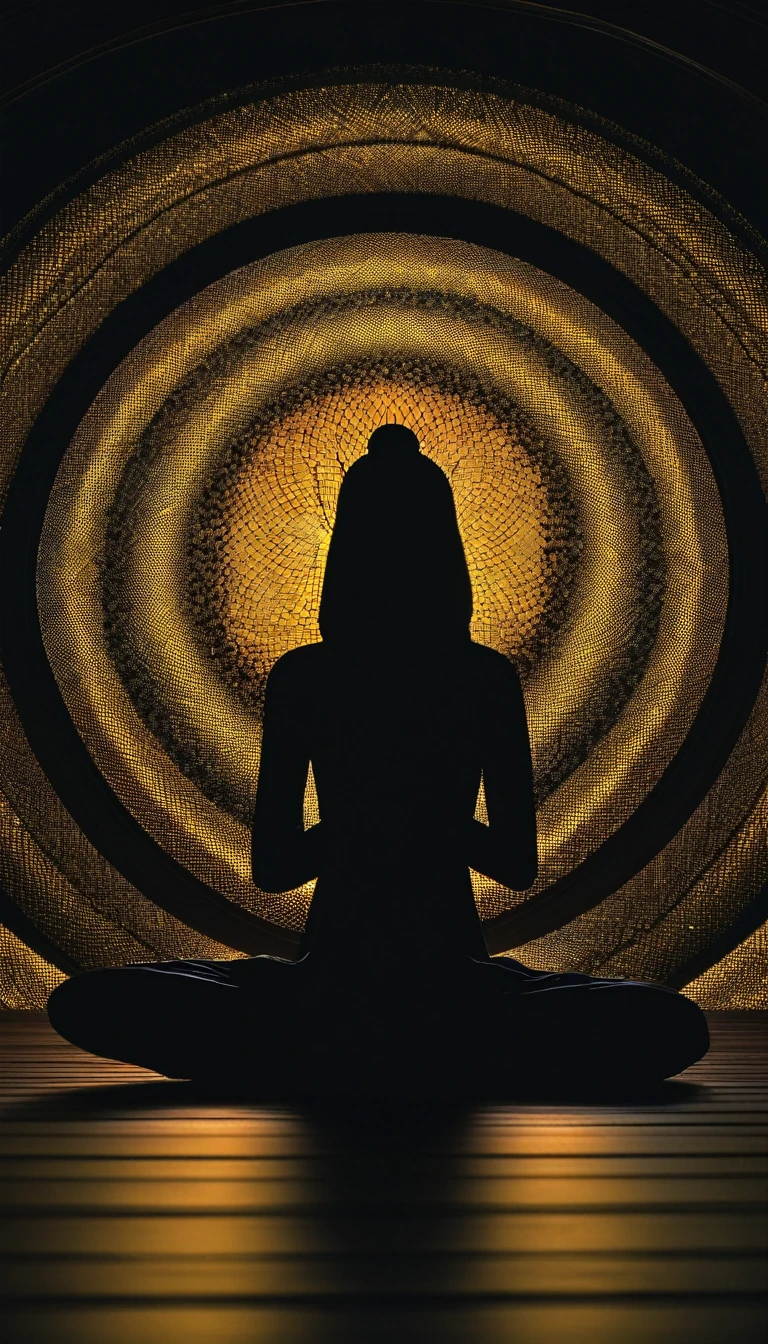 Fascinating silhouette of a mysterious figure, The statue is beautifully rendered in a serene lotus pose., Gives off a truly captivating golden aura, Illuminates the inner spiritual aura. Complex lighting effects create a hypnotic illusion, Against a pitch black background、Cast a heavenly halo around a person. The scene is presented in a breathtaking 360-degree view, Providing a comprehensive and immersive view.
Ultra-high resolutionで製作 (Ultra-high resolution) Optimized for Retina displays, This silhouette shows off anatomical accuracy and highly detailed features., ensuring
