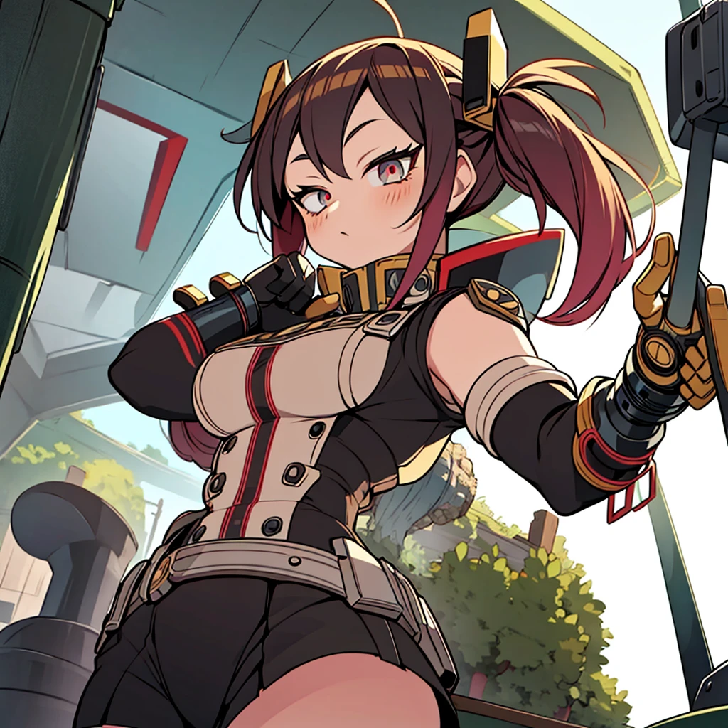 (Boku no hero academia) girl, mechanical prosthetic arm, muicano hair style