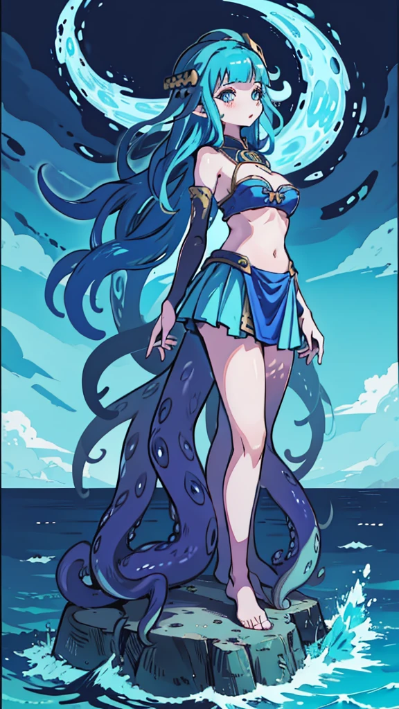 Beach Background，Close-up above the waist，Upper body close-up，Huge girl，Octopus Girl，Blue Hair，Octopus hair，Tentacle hair，Tentacle Arm，Tentacle hair，Tentacle hair，Suction Cup Hand，Suction Cup Hand，There are no palms，Brachiopod Arm，Octopus hands，Tentacle arm，Octopus Girl，Giant girl，Giant女孩，cute，Giant女孩，Blue Skin，Blue and white skin，Big breasts，Big breasts，Full figure，Fleshy body，Big Ass，Lower body soaked in the sea，几十米高的Huge girl，Octopus Girl，Giant女孩，Giant，Giant，Seaside background，Town Background，High-rise buildings，Street background，Close-up above the waist，Skirt，触手Skirt，章鱼Skirt