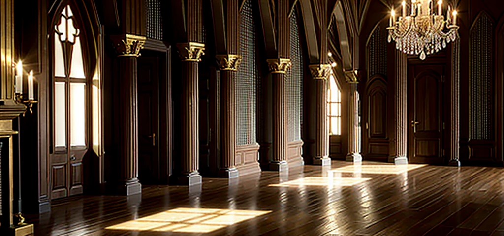 MEDIEVAL CASTLE, INSIDE A DARK ROOM, TORCHES ON THE WALLS AND A LOT OF GOLD INSIDE THE ROOM