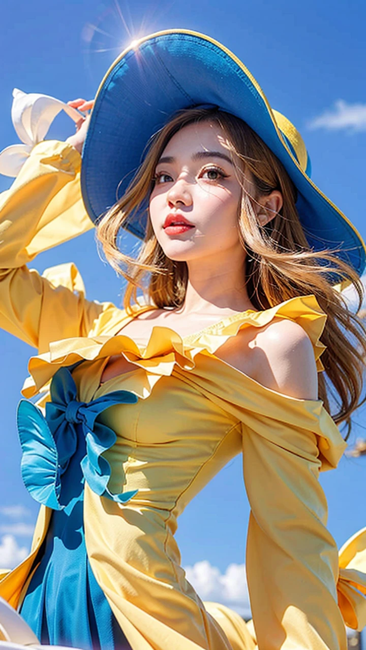 close up of a beautiful woman in a yellow dress and a blue hat, artgerm style, ! dream artgerm, highly detailed artgerm, detailed artgerm, ig model | artgerm, artgerm style, artgerm. high detail, artgerm style, splash art anime, like artgerm