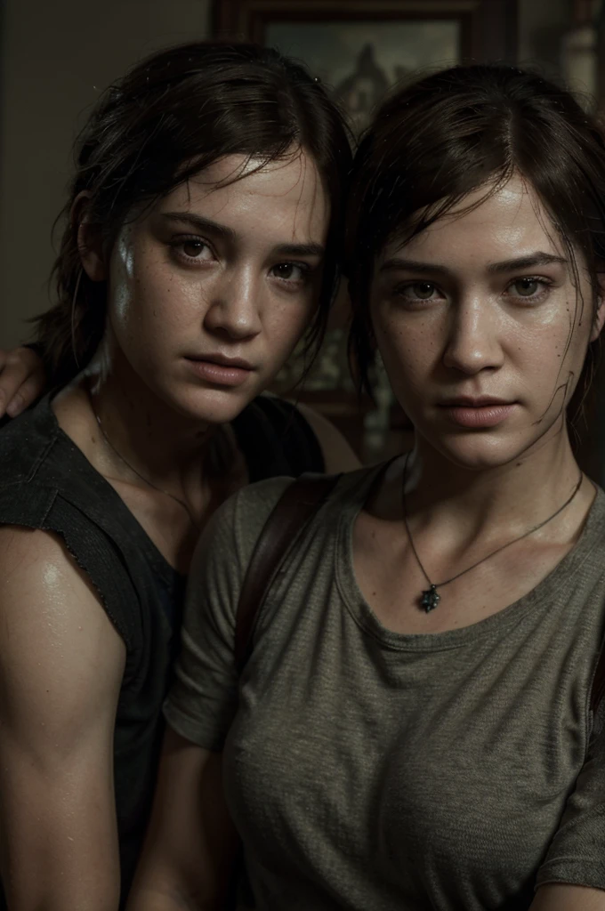 ((best quality)), ((masterpiece)), (detailed), perfect face, Ellie de the Last of us 2 y Keanu Reevés