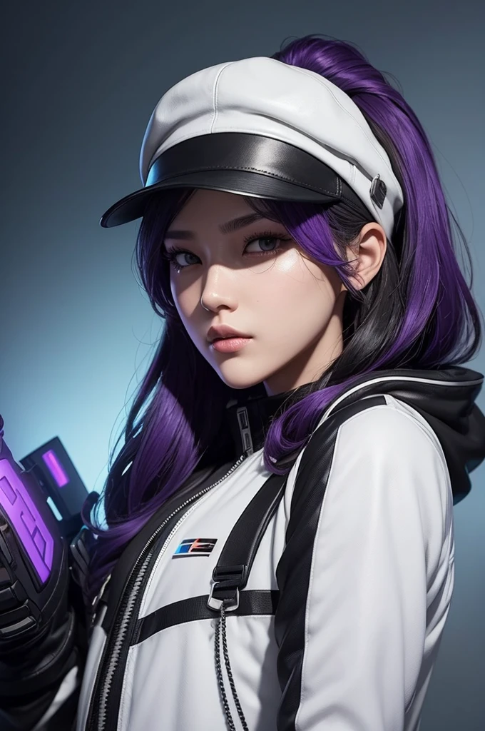 Profile photo of Kwai free fire game style character white cap and black mask and purple suit