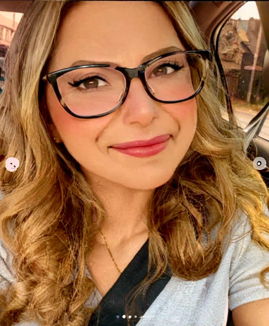 puffy woman with glasses and gray shirt in a car, lorena avarez, wearing big thin round glasses, wearing square glasses, alanis guillen, wearing black-rimmed glasses, profile image, carla ortiz, wearing small round glasses, profile picture with headshot, roxie vizcarra, beautiful mexican woman, !!wearing modern glasses!!, wearing black framed glasses