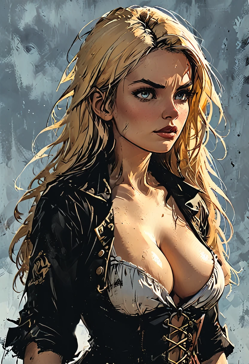 beautiful pirate, long blonde hair, sexly. big tits.showing nipple. she looks into the distance. profil. From Side View. Graphic style of Roman comics, 2d, 8K, hyper realism, masterpiece, high resolution, best quality, Ultra-detail, super realistic, Hyperrealistic art, good quality, ultrahigh resolution, highest level of detail, lot of details, extremely high resolution details, incredibly lifelike, soft cinematic light, full body pose, Huge ass, white background.
