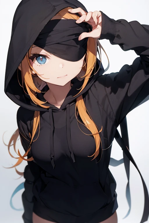 Badass blindfolded  girl with black hoody

